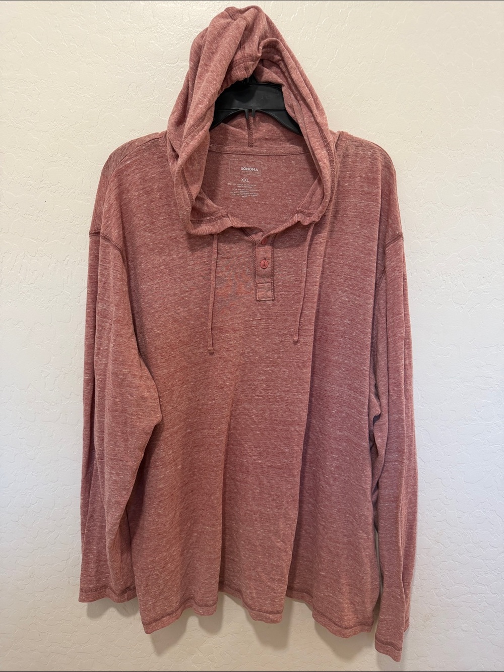 Sonoma Heathered Dusty Rose Hooded Henley Sweatshirt
